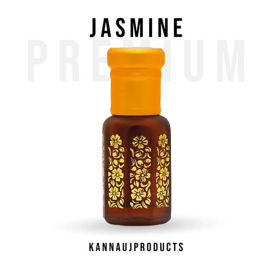 Kannauj products Jasmine attar oil non-alcoholic in brown decorative bottle with yellow cap