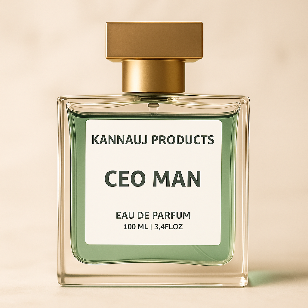 Kannauj Products CEO MAN eau de parfum 100ml bottle with gold cap and green fragrance inside