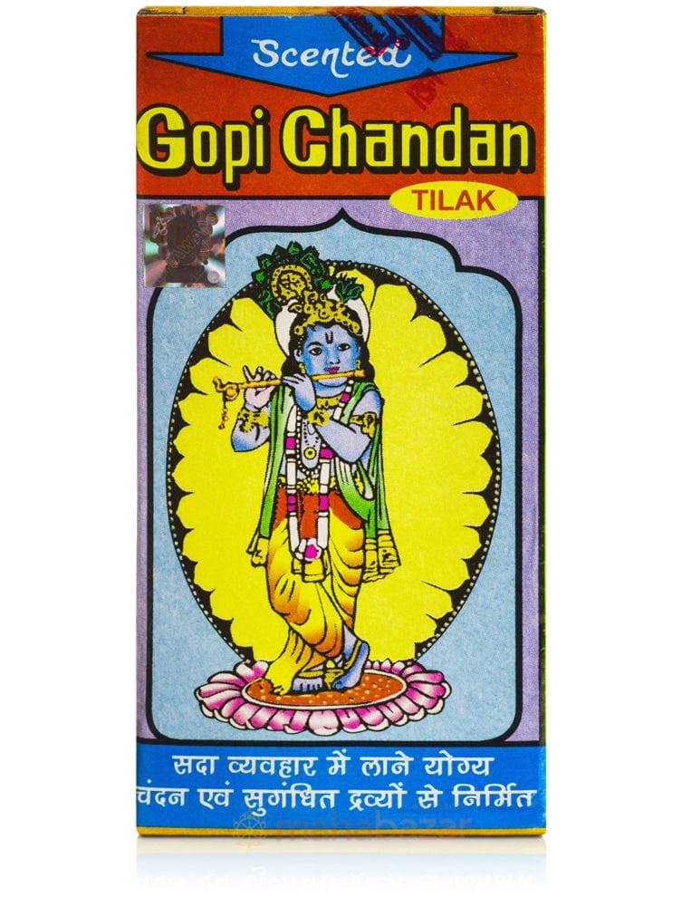 Kannauj Products scented Gopi Chandan tilak online packaging with Lord Krishna illustration