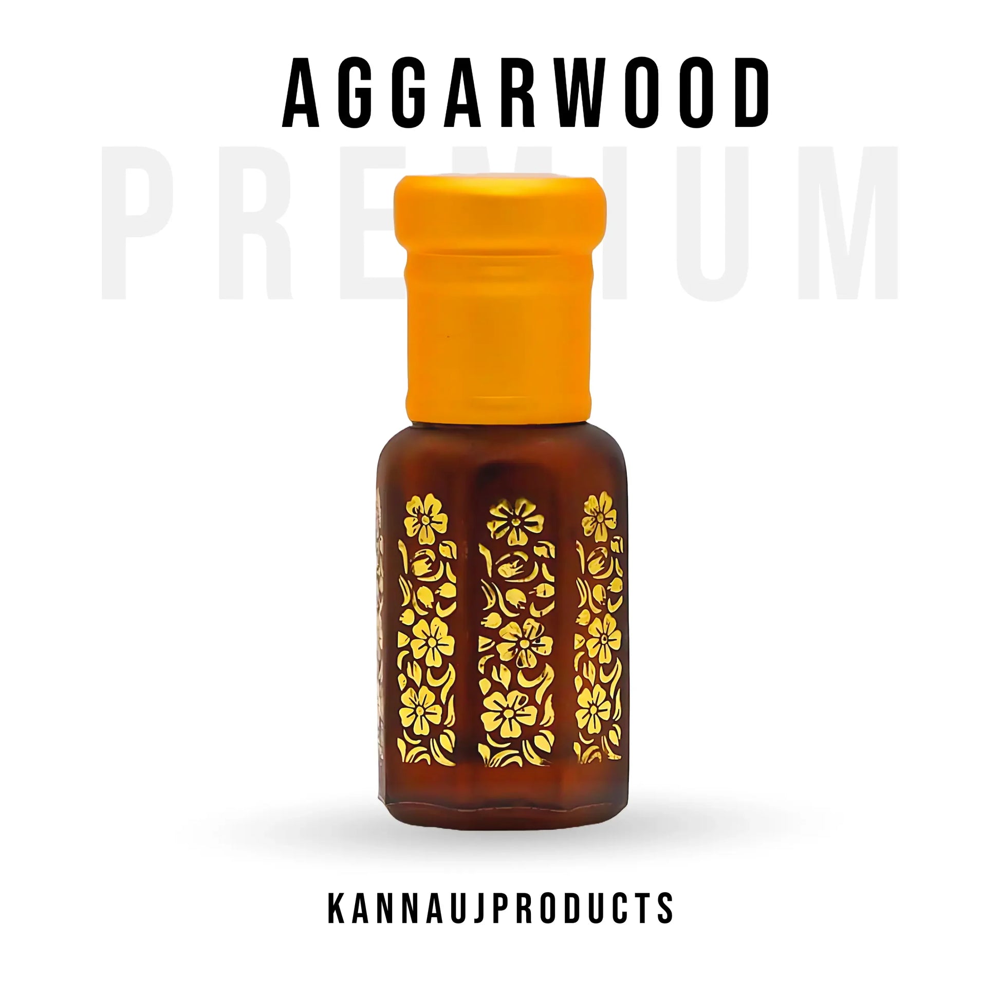Kannauj products premium aggarwood attar oil in decorative brown bottle with yellow cap