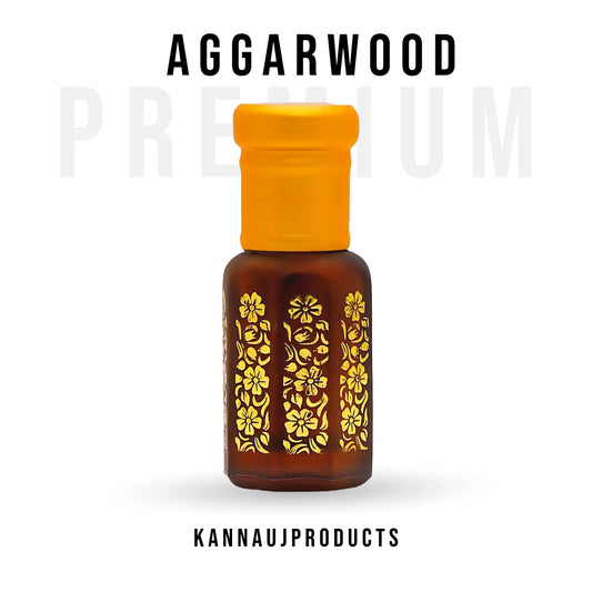 Kannauj products premium aggarwood attar oil in decorative brown bottle with yellow cap