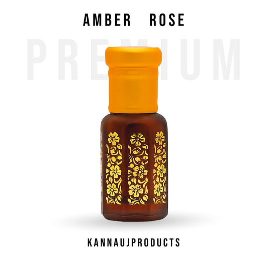 Kannauj Products Amber Rose Attar oil non alcoholic brown floral glass bottle with yellow cap natural perfume oil