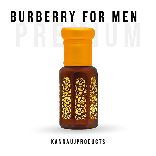Burberry inspired attar for men by Kannauj products in decorative brown and yellow bottle