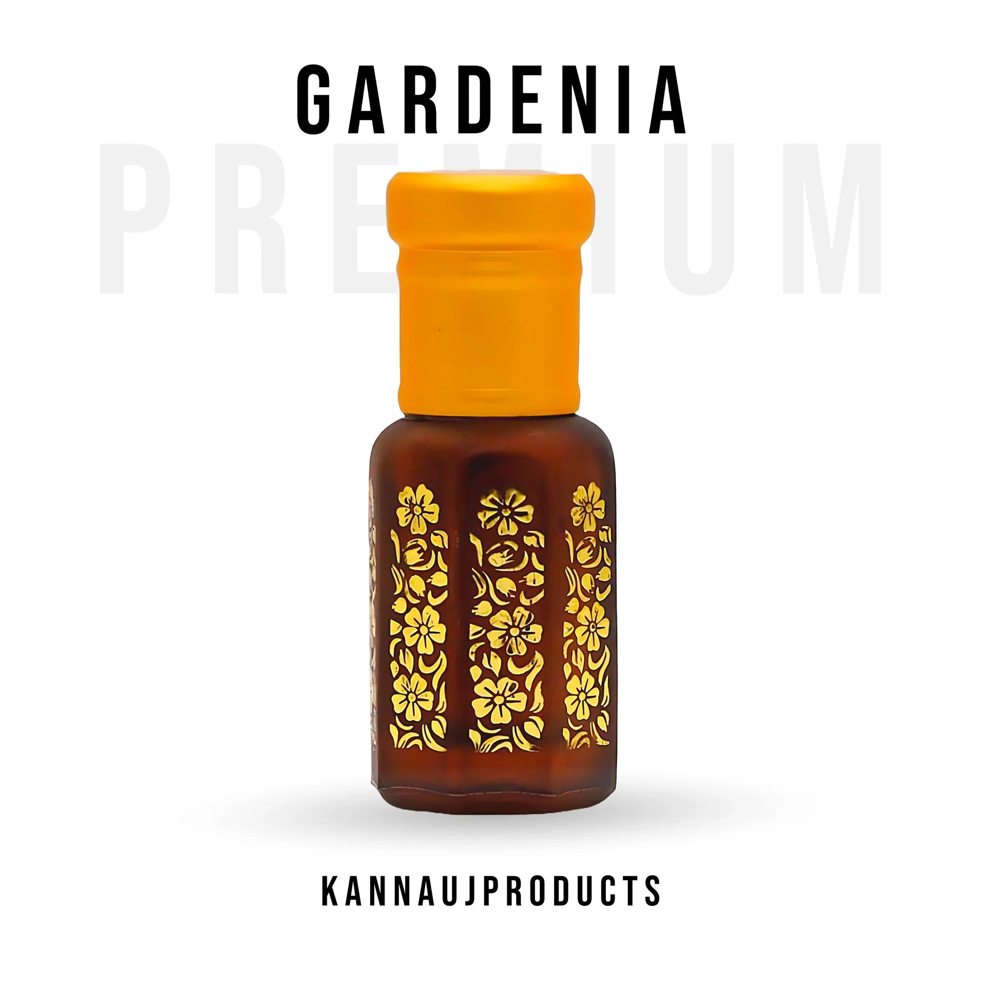 Kannauj products attar bottle with natural gardenia fragrance oil in decorative amber glass