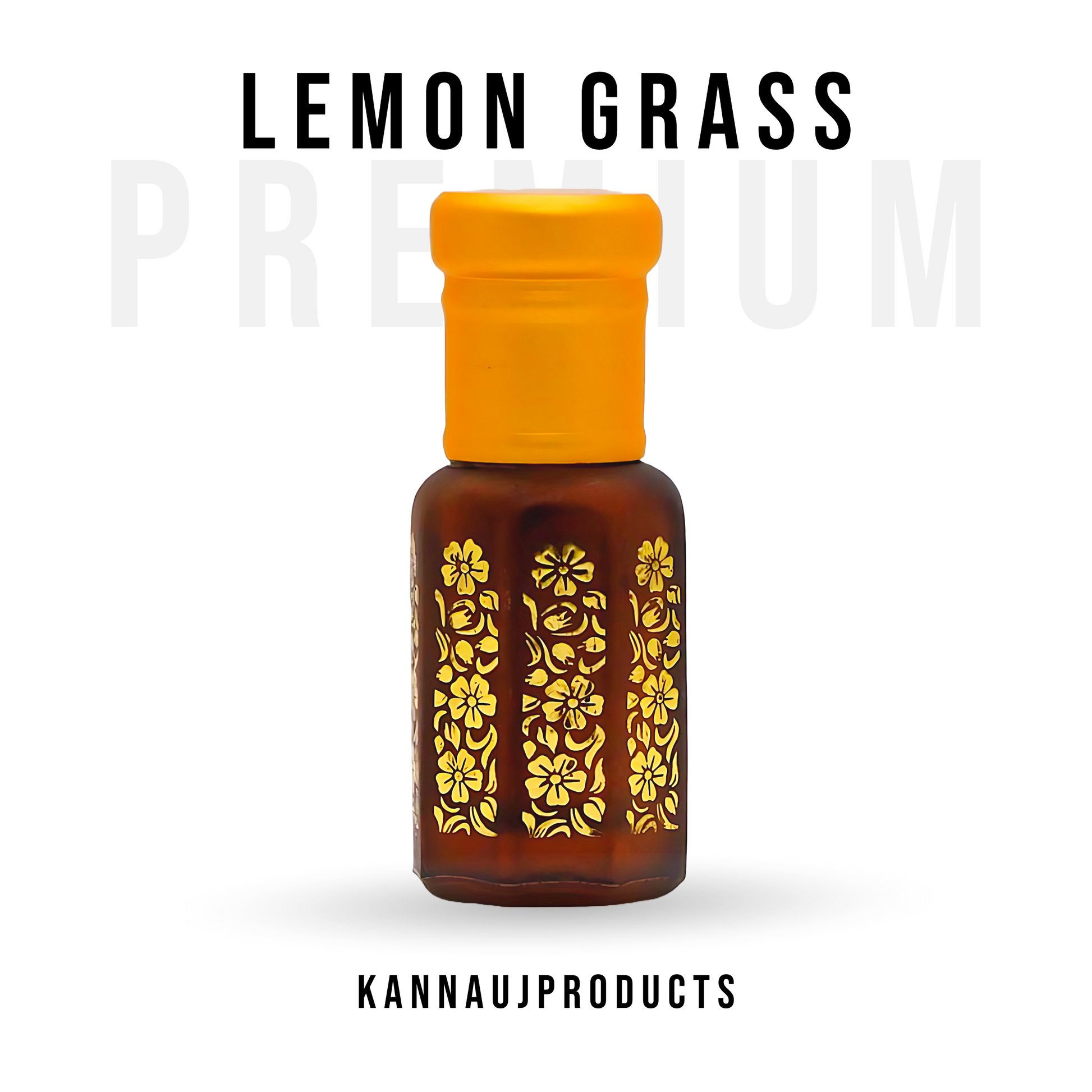 Kannauj Products natural lemongrass oil for face and body in decorative brown bottle with yellow cap