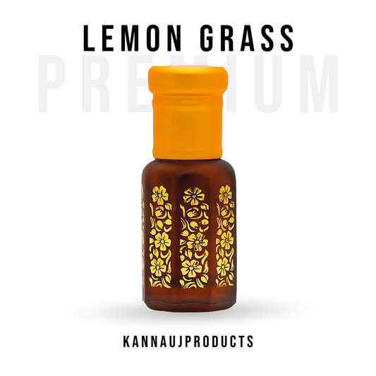 Kannauj Products natural lemongrass oil for face and body in decorative brown bottle with yellow cap