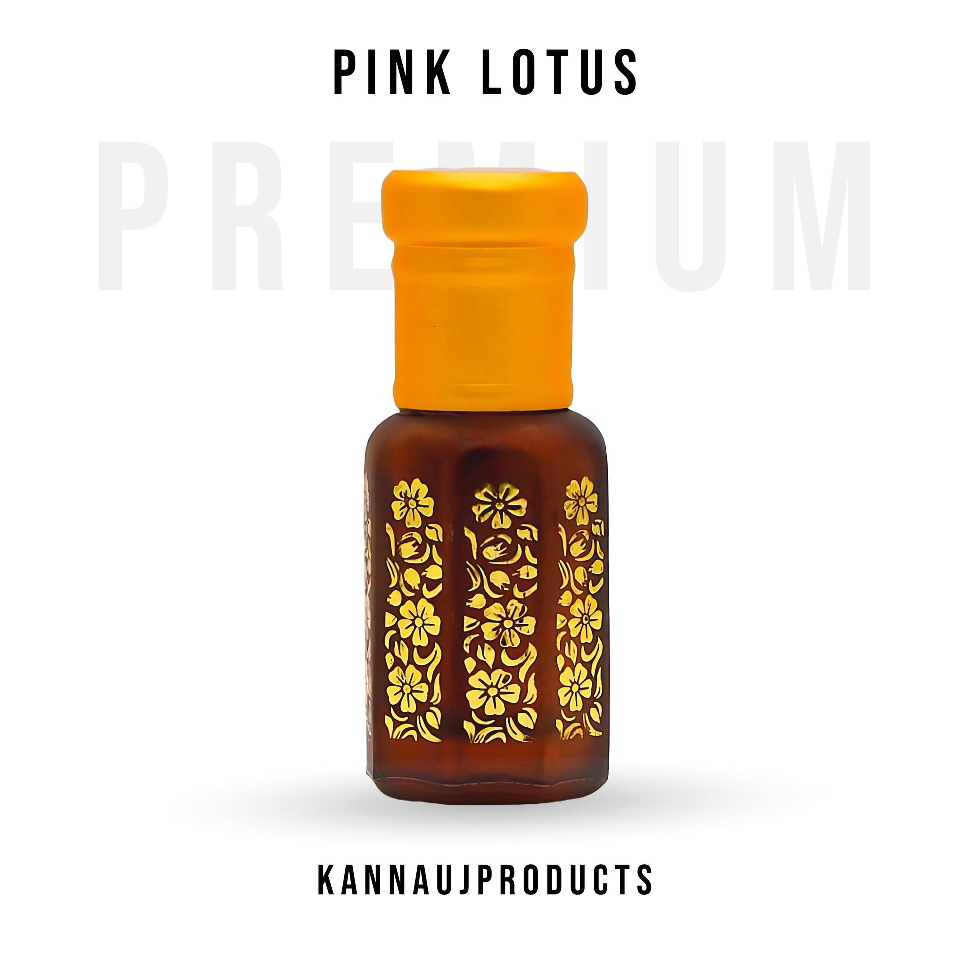 Kannauj Products Pink Lotus long lasting natural attar for unisex in a decorative brown bottle with yellow cap