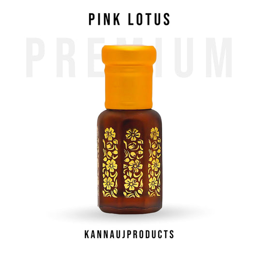 Kannauj Products Pink Lotus long lasting natural attar for unisex in a decorative brown bottle with yellow cap