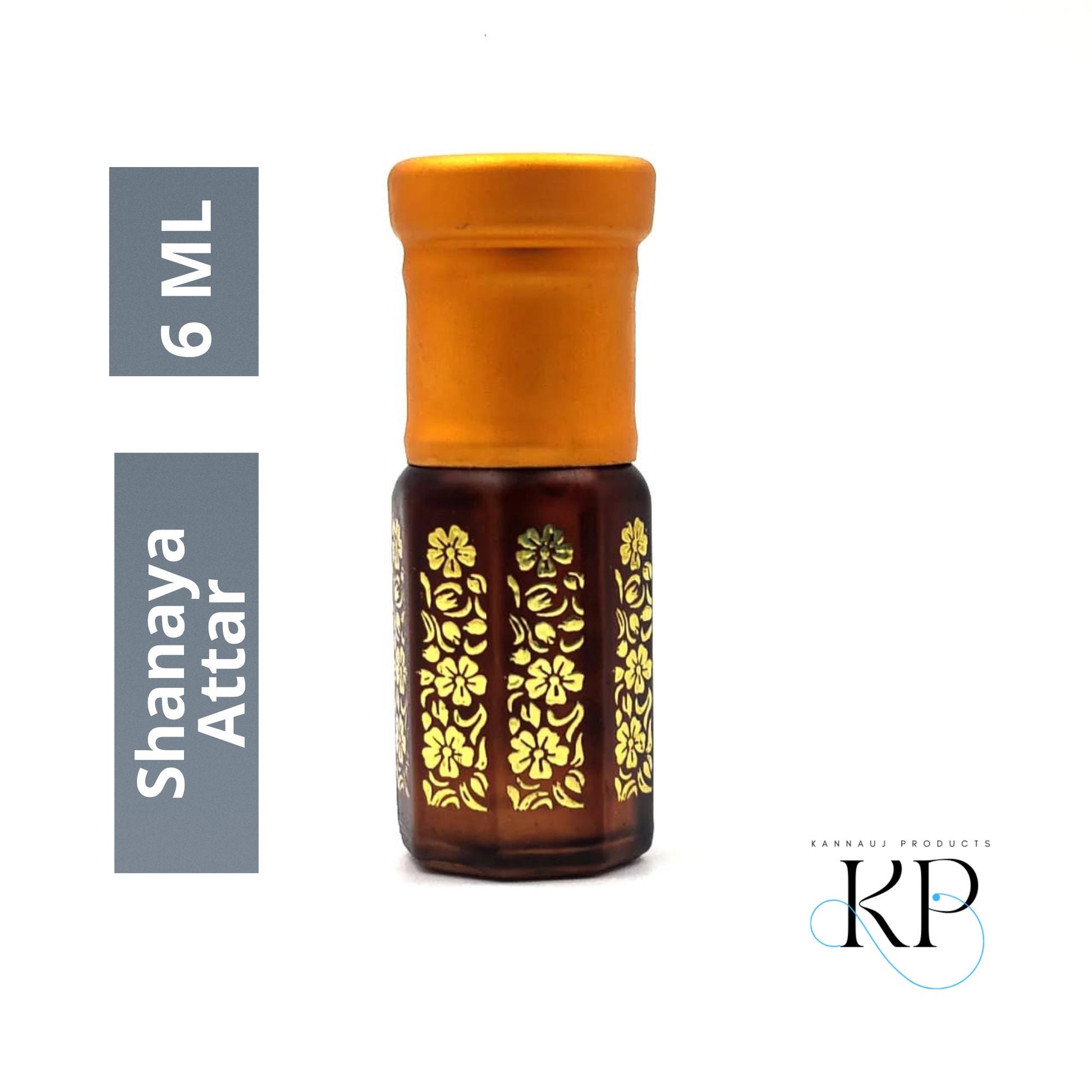 6 ML decorative brown glass attar bottle with gold cap and floral motifs Shanaya Attar non-alcoholic perfume