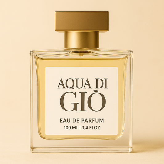 Kannauj Products Aqua Di Gio 100ml perfume in clear glass bottle with gold cap luxury scent