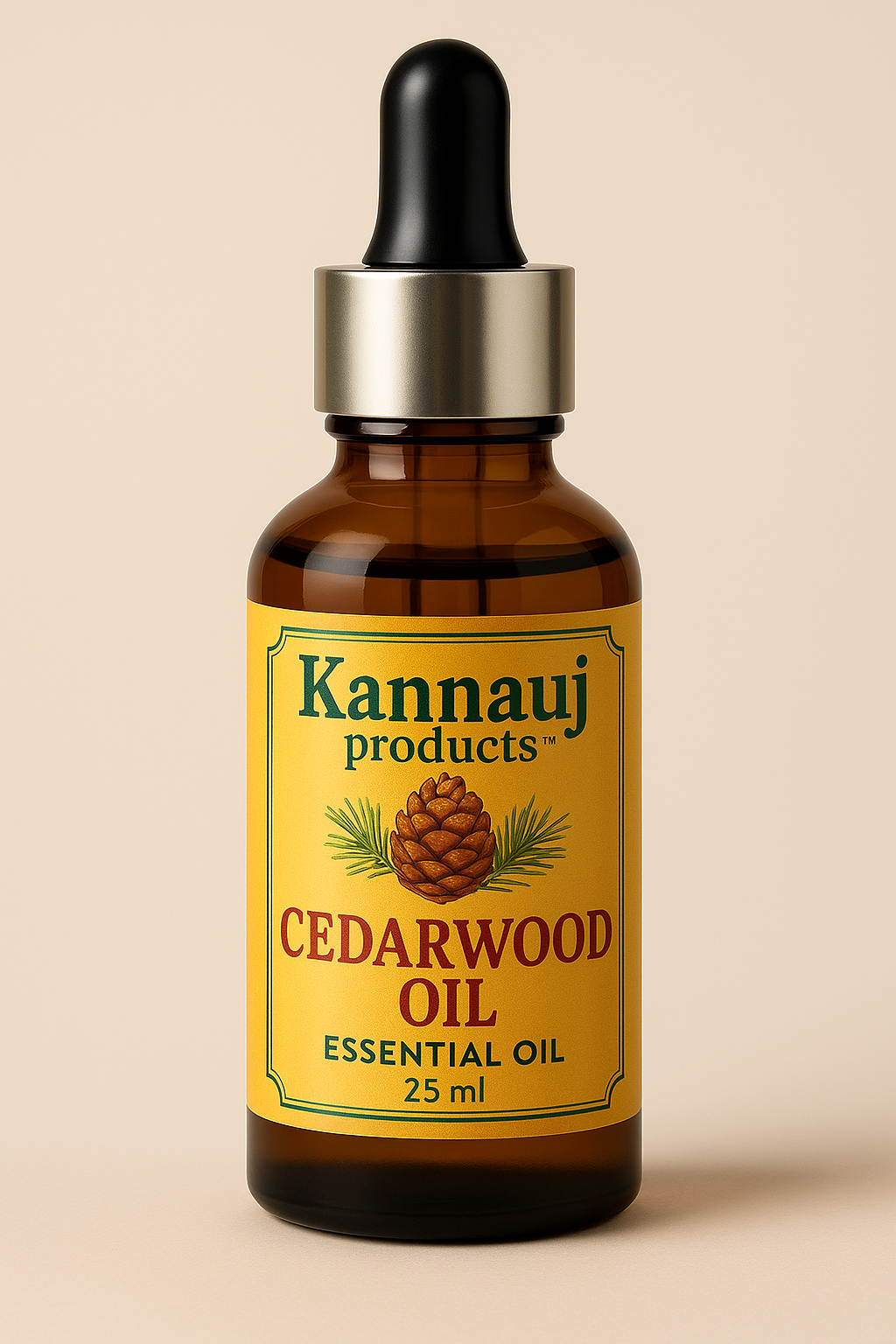 Kannauj Products amber dropper bottle of pure cedarwood oil for aromatherapy 25 ml essential oil bottle