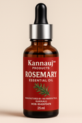 Kannauj Products 25 ml amber dropper bottle of pure rosemary essential oil with red label