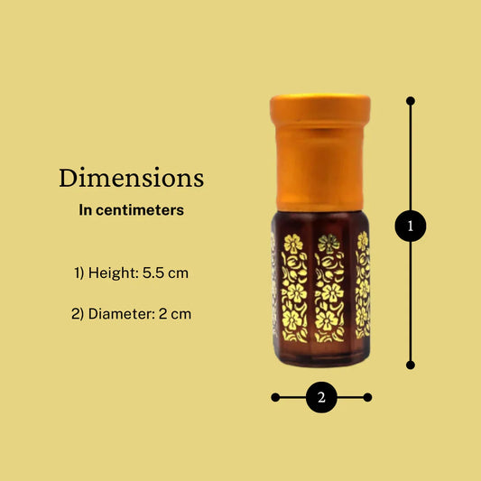 Jannat Ul Firdous attar bottle by Kannauj products with gold floral design and orange cap