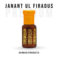 Jannat Ul Firdous attar bottle by Kannauj Products with yellow cap and floral design