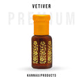 Kannauj Products vetiver khus attar non alcoholic in amber glass bottle with yellow floral design and cap