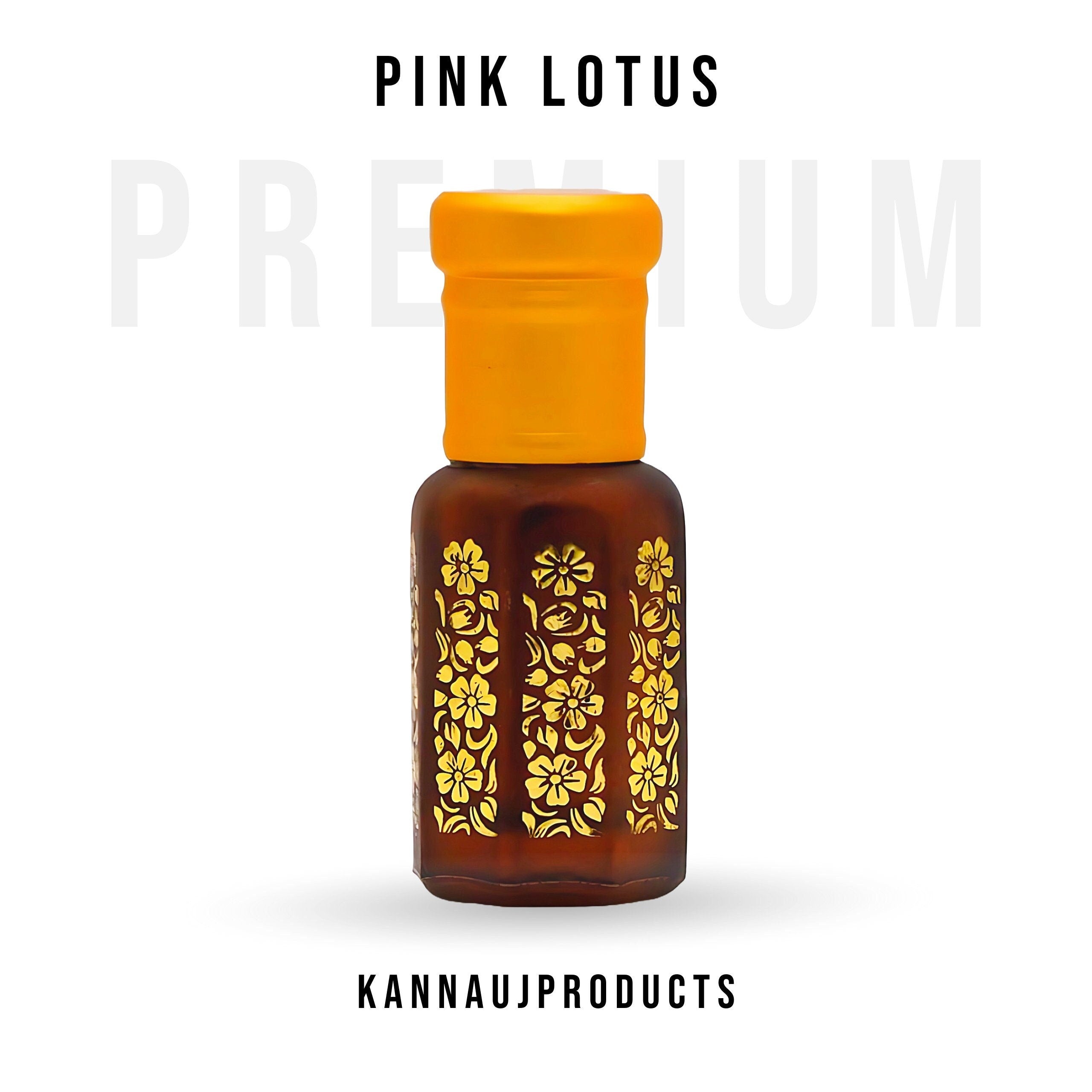 Kannauj Products Pink Lotus long lasting natural attar for unisex in a decorative brown bottle with yellow cap