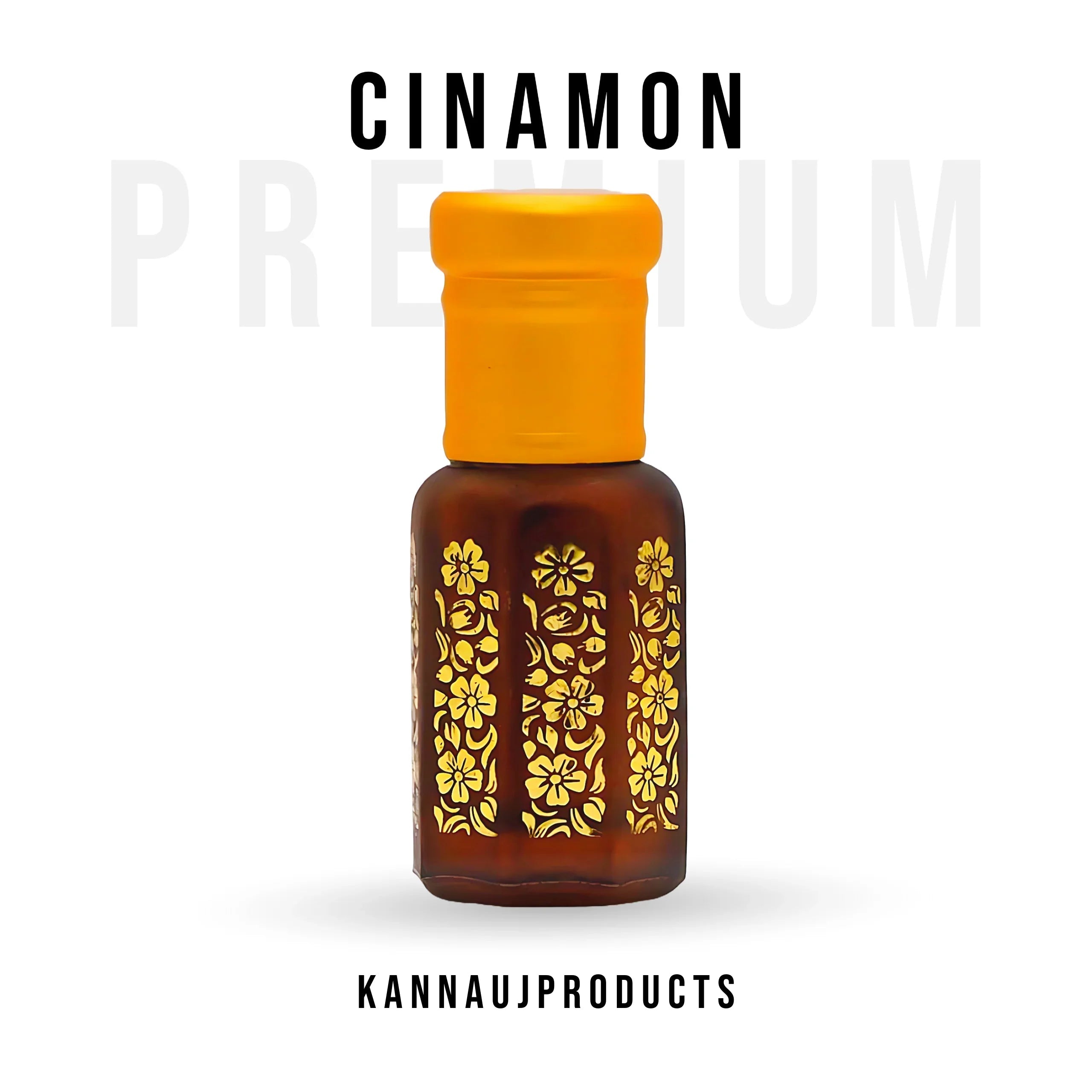 Kannauj products premium cinnamon attar oil in decorated brown glass bottle with orange cap