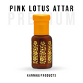 Kannauj products pure pink lotus attar in a small brown bottle with yellow floral designs and orange cap