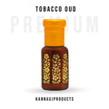 Kannauj Products tobacco oudh attar perfume amber glass bottle with yellow cap and gold floral design