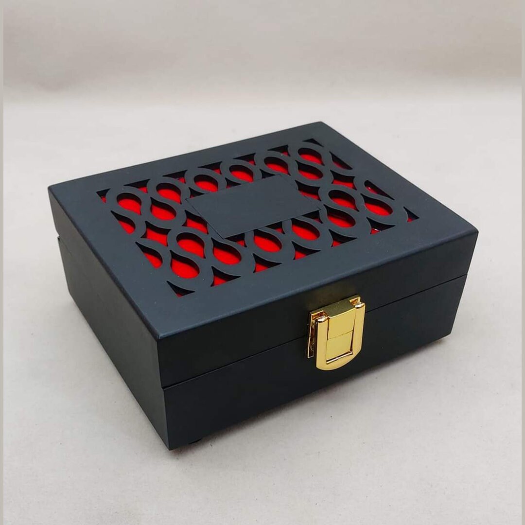 Kannauj Products premium attar gift box black decorative wooden box with red velvet interior and gold latch