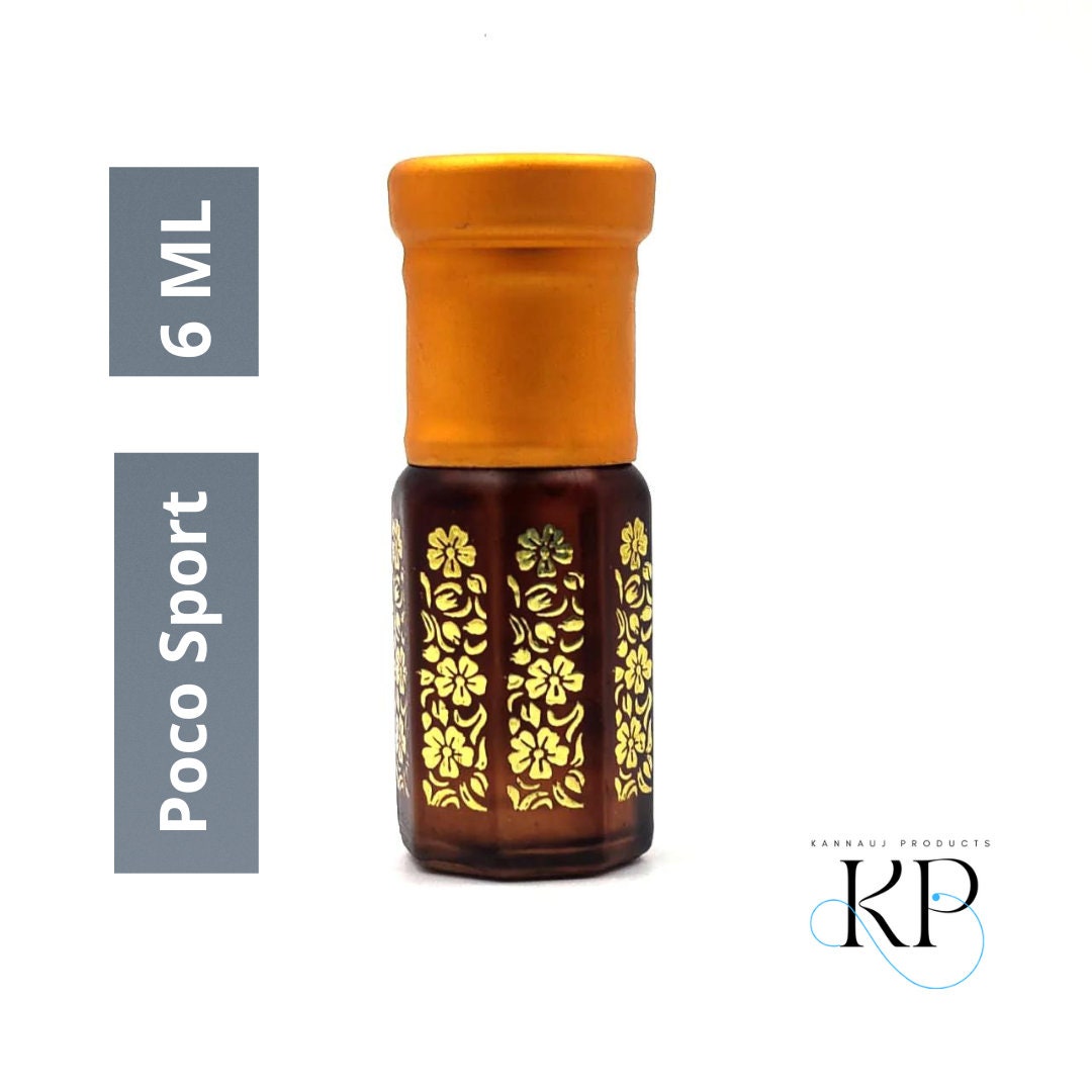 Kannauj Products Poco Sport attar for unisex 6ml bottle with floral design and orange cap